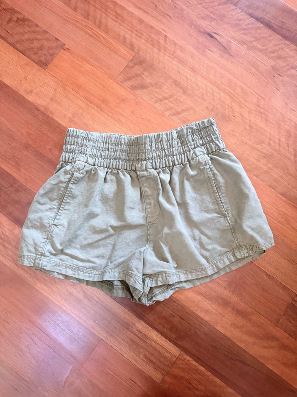 Olive Green smocked waist shorts